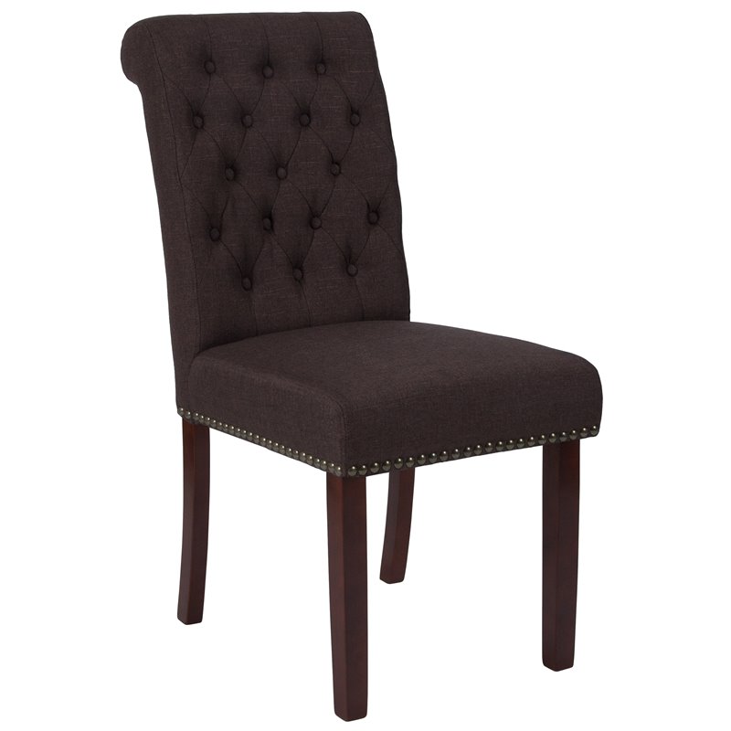 Flash Furniture Hercules Fabric Upholstered Parson Dining Side Chair in Brown