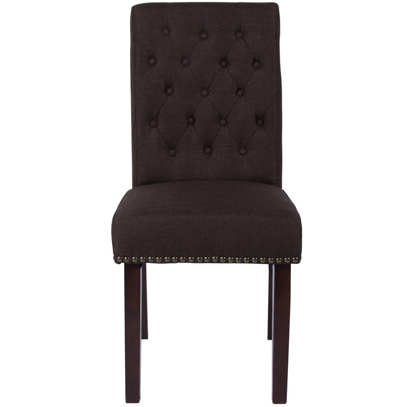 Flash Furniture Hercules Fabric Upholstered Parson Dining Side Chair in Brown