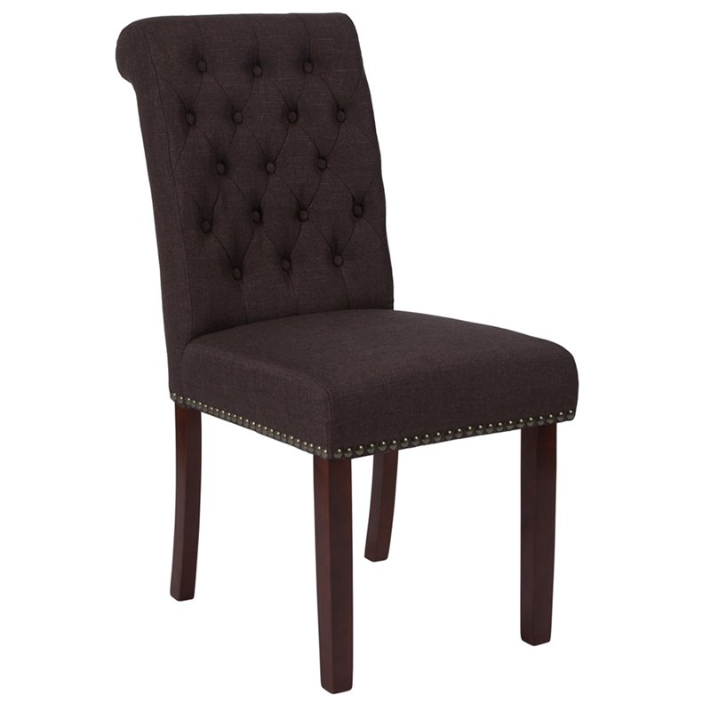 Flash Furniture Hercules Fabric Upholstered Parson Dining Side Chair in Brown