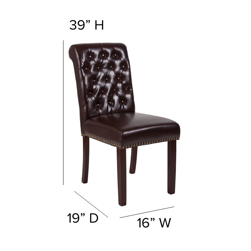 Flash Furniture Hercules Leather Upholstered Parson Dining Side Chair in Brown