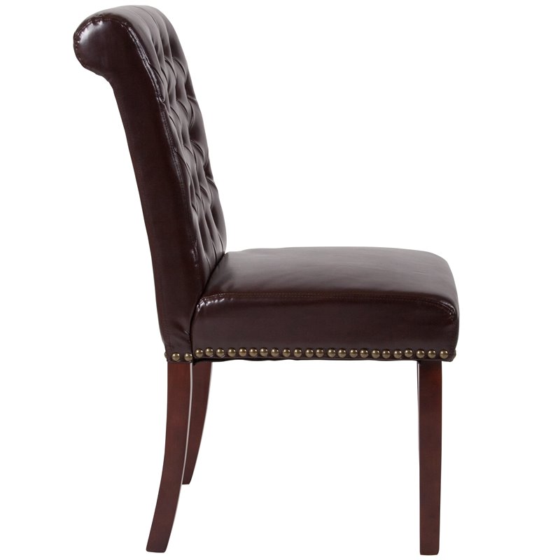Flash Furniture Hercules Leather Upholstered Parson Dining Side Chair in Brown