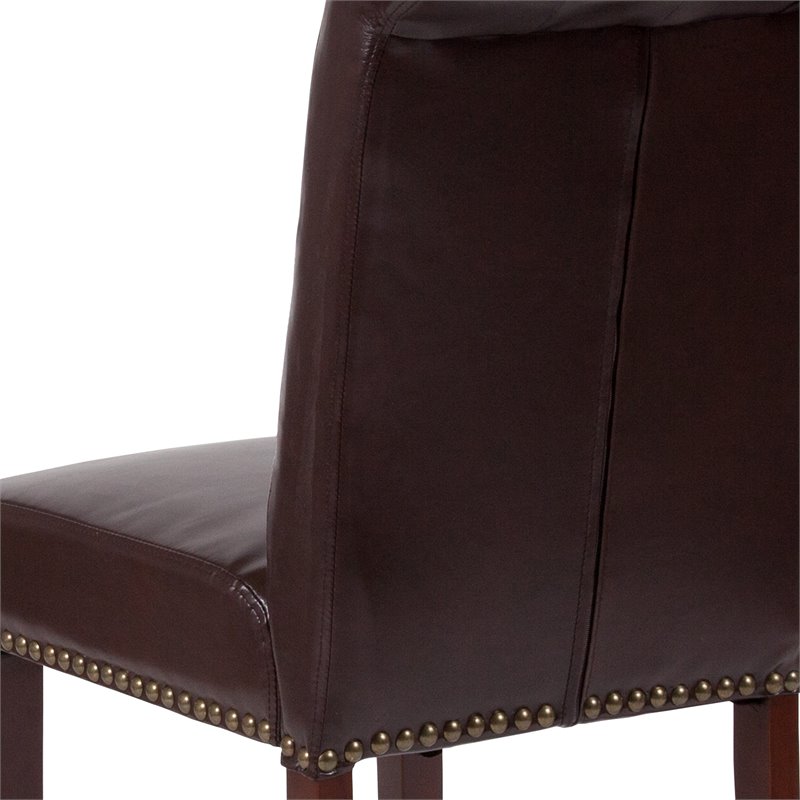 Flash Furniture Hercules Leather Upholstered Parson Dining Side Chair in Brown