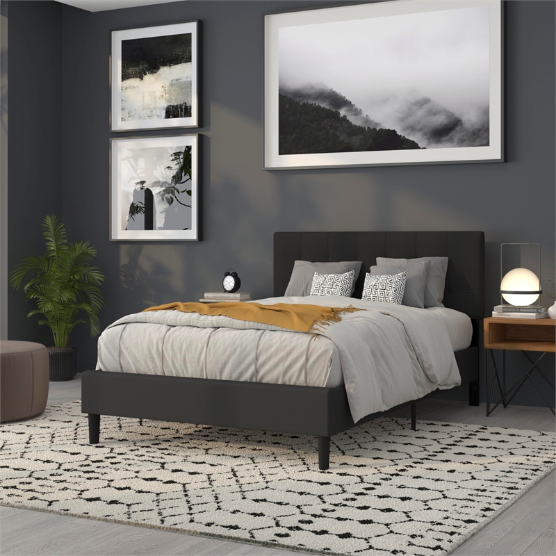 Flash Furniture Bedford Tufted Full Panel Headboard in Black Fabric