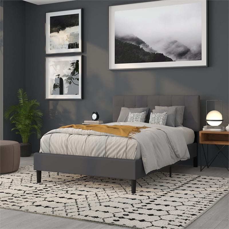 flash furniture bedford tufted full panel headboard in dark gray