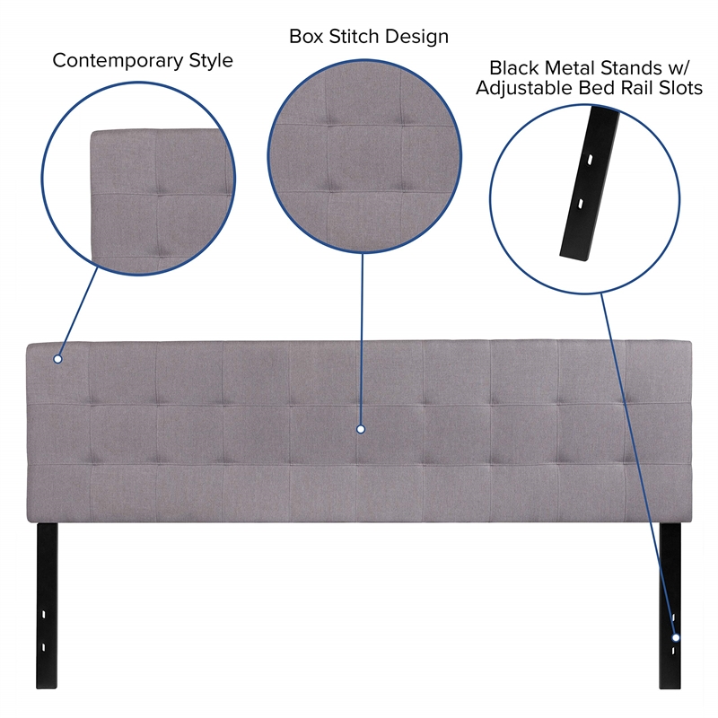 Flash Furniture Bedford King Fabric Panel Headboard in Light Gray