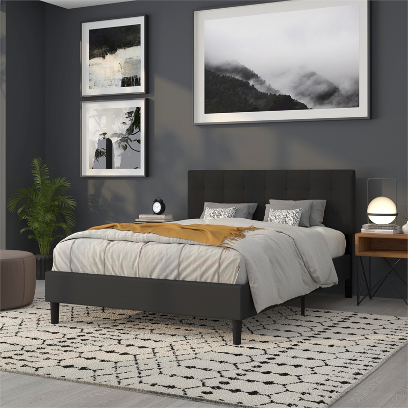 Flash Furniture Bedford Queen Fabric Panel Headboard in Black