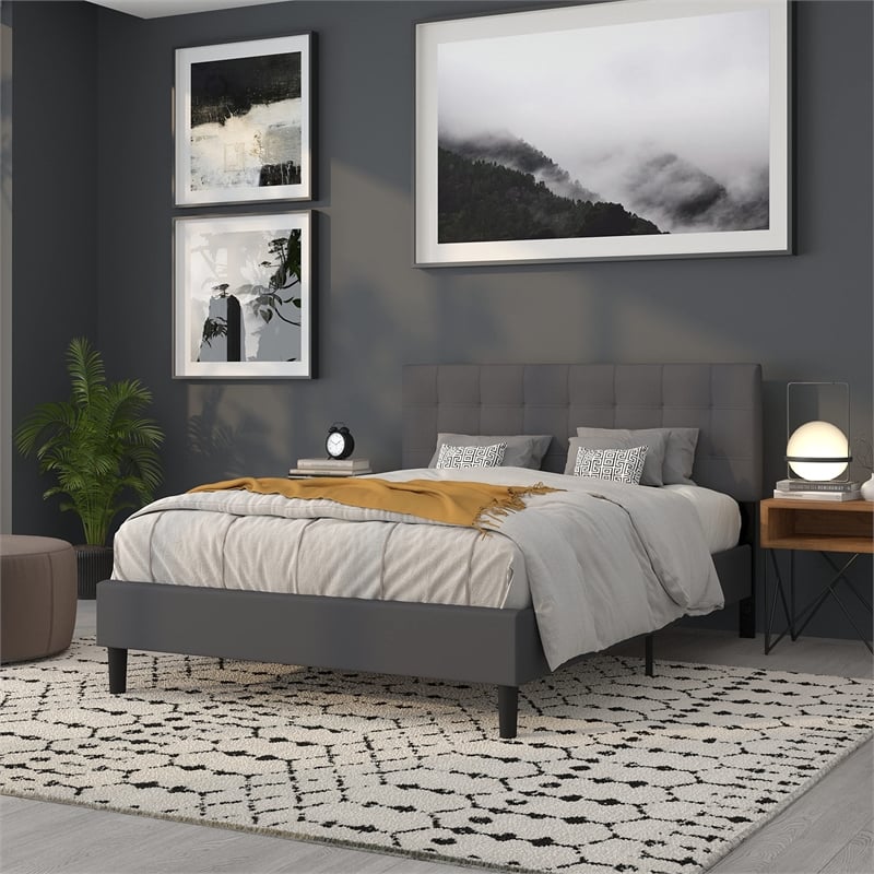 flash furniture bedford queen fabric panel headboard in dark gray