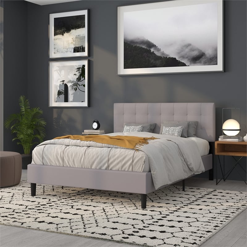 Flash Furniture Bedford Queen Fabric Panel Headboard in Light Gray