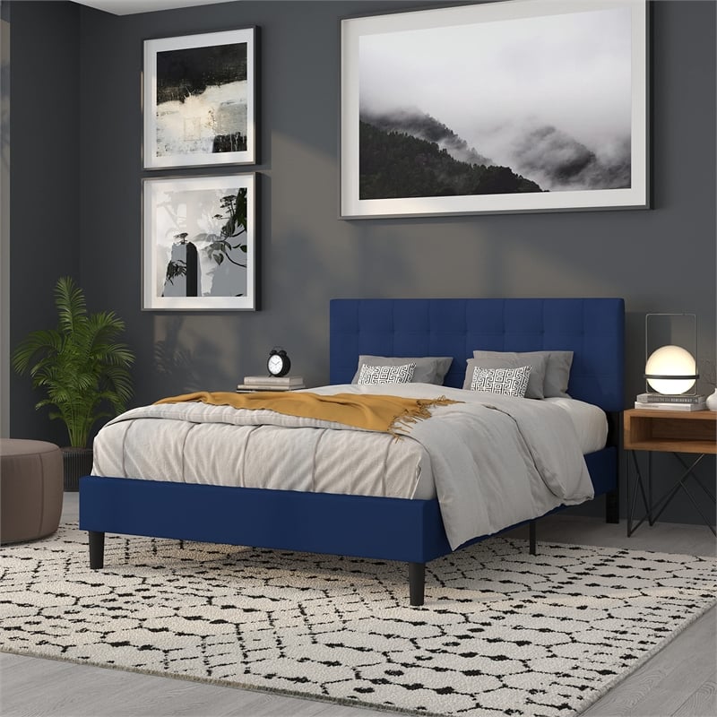 Flash Furniture Bedford Queen Fabric Panel Headboard in Navy