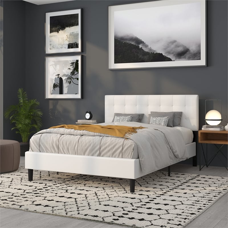 Flash Furniture Bedford Queen Fabric Panel Headboard in White