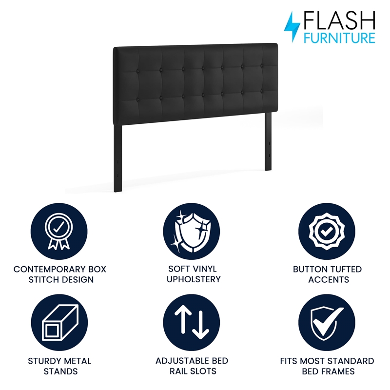 Flash Furniture Lennox Adjustable Height Tufted Queen Headboard-Black