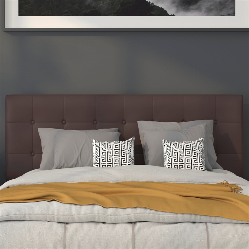 Flash Furniture Lennox Upholstered Queen Panel Headboard in Brown