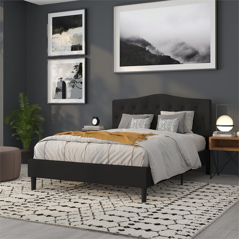 Flash Furniture Cambridge Tufted Queen Panel Headboard in Black