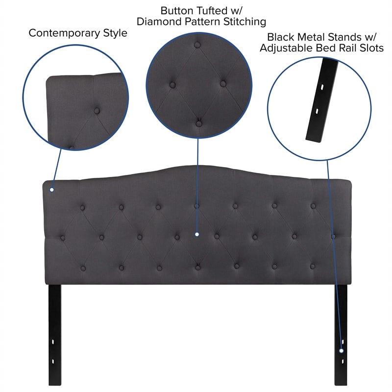 Flash Furniture Cambridge Tufted Queen Panel Headboard in Dark Gray