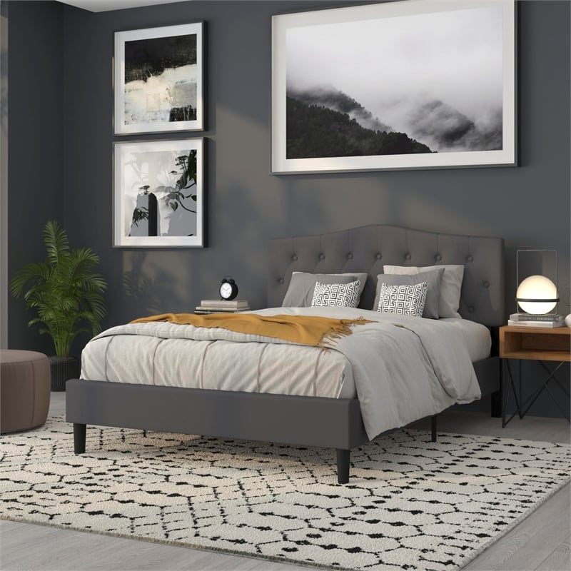 Flash Furniture Cambridge Tufted Queen Panel Headboard in Dark Gray