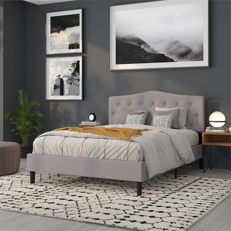 Flash Furniture Cambridge Tufted Queen Panel Headboard in Light Gray