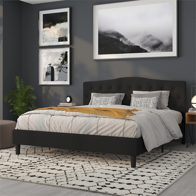 Flash Furniture Cambridge Tufted King Panel Headboard in Black Fabric