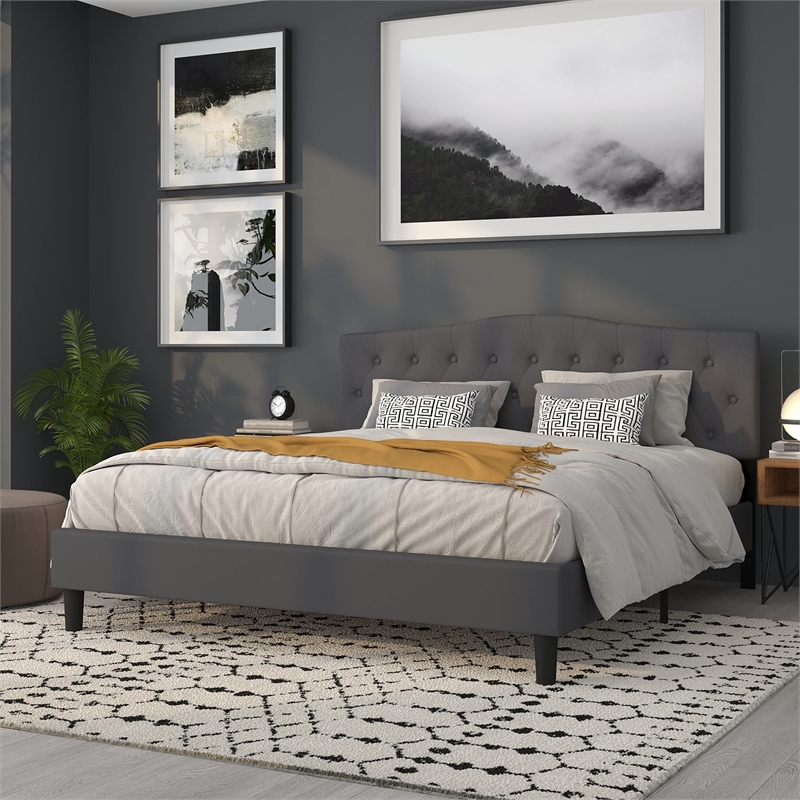 Flash Furniture Cambridge Tufted King Panel Headboard in Dark Gray