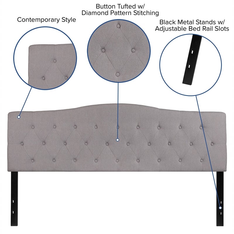 Flash Furniture Cambridge Tufted King Panel Headboard in Light Gray