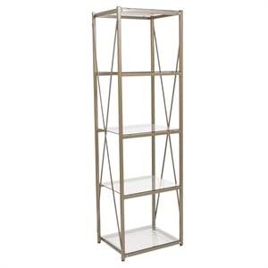Flash Furniture Mar Vista 4 Shelf Glass Narrow Bookcase in Matte Gold