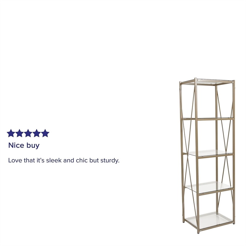 Flash Furniture Mar Vista 4 Shelf Glass Narrow Bookcase in Matte Gold
