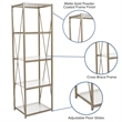 Flash Furniture Mar Vista 4 Shelf Glass Narrow Bookcase in Matte Gold