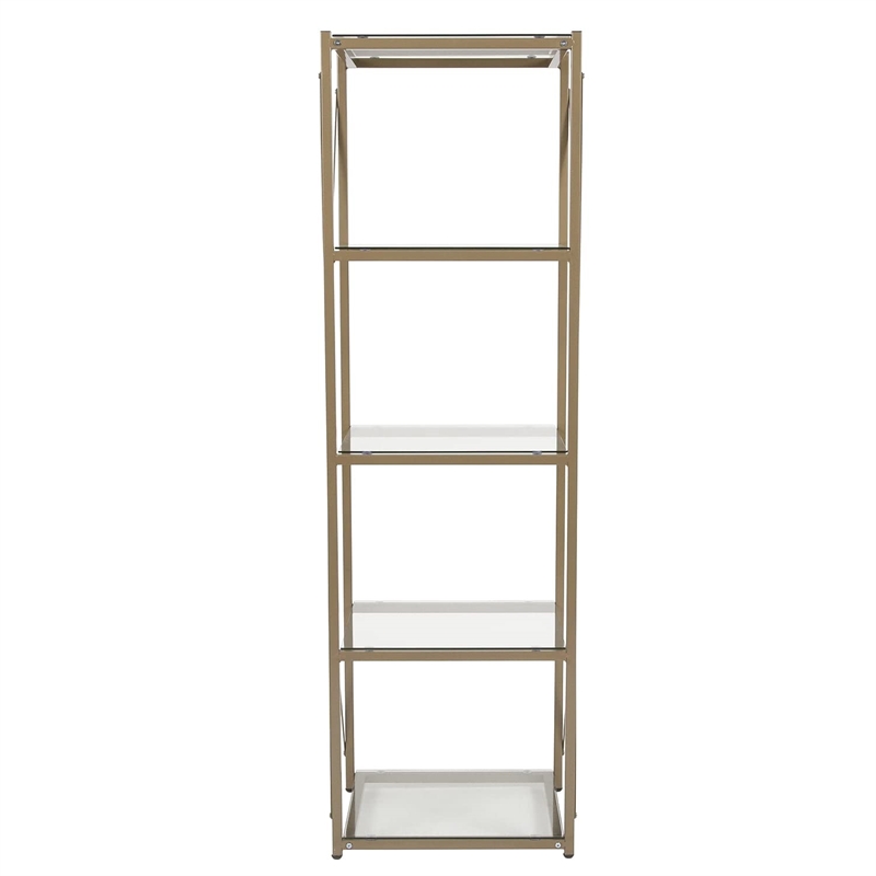 Flash Furniture Mar Vista 4 Shelf Glass Narrow Bookcase in Matte Gold