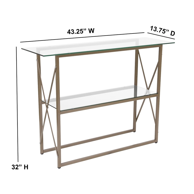 Flash Furniture Mar Vista Glass Top Console Table in Matte Gold