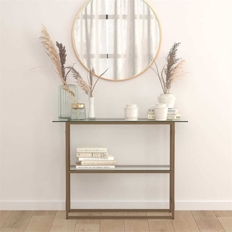 Flash Furniture Mar Vista Glass Top Console Table in Matte Gold