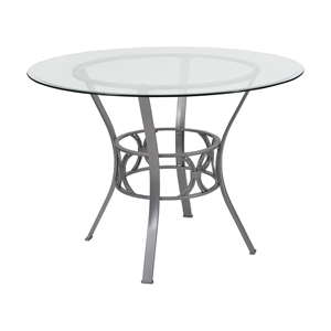 Flash Furniture 42&quot Round Glass Top Dining Table in Silver