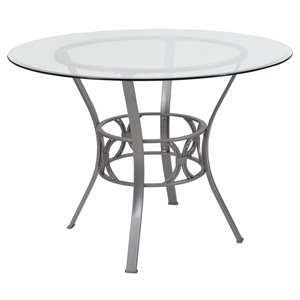 flash furniture carlisle contemporary round glass top dining table in silver