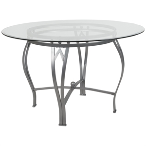 Flash Furniture 48&quot Round Glass Top Dining Table in Clear Silver