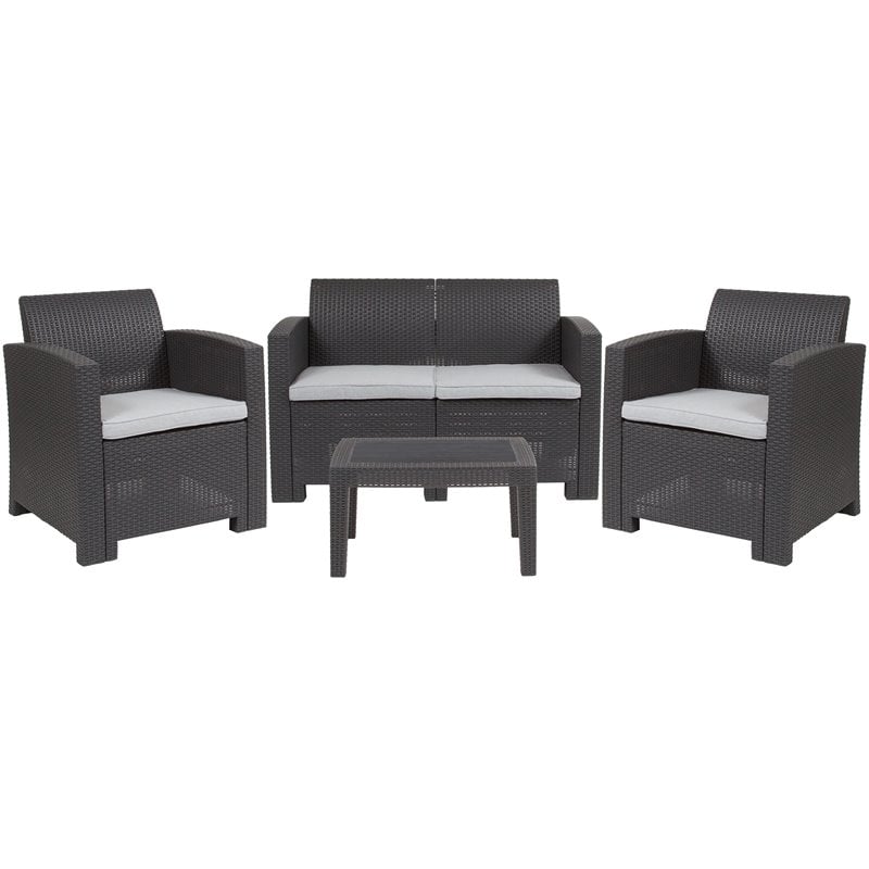 Flash Furniture 4 Piece Wicker Patio Sofa Set in Dark Gray