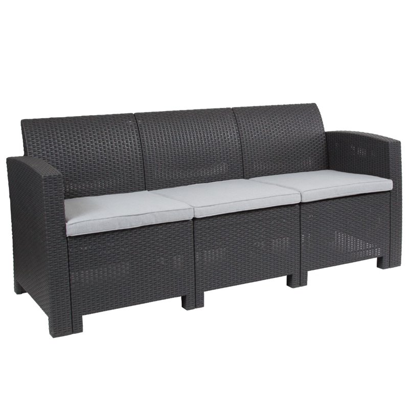Flash Furniture 4 Piece Wicker Patio Sofa Set in Dark Gray