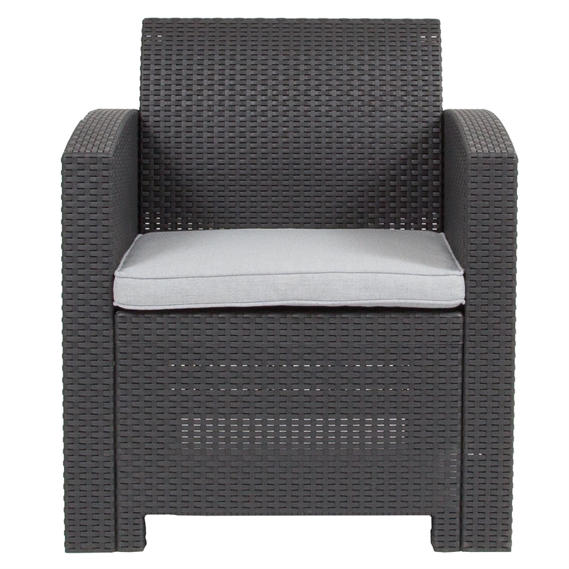 Flash Furniture Wicker / Rattan Patio Chair in Dark Gray