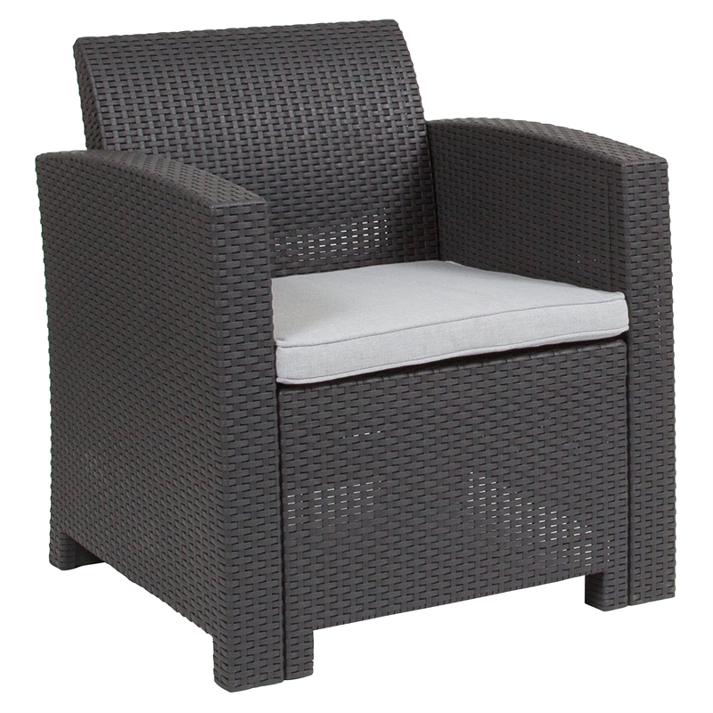 Flash Furniture Wicker / Rattan Patio Chair in Dark Gray