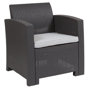 Flash Furniture Wicker / Rattan Patio Chair in Dark Gray
