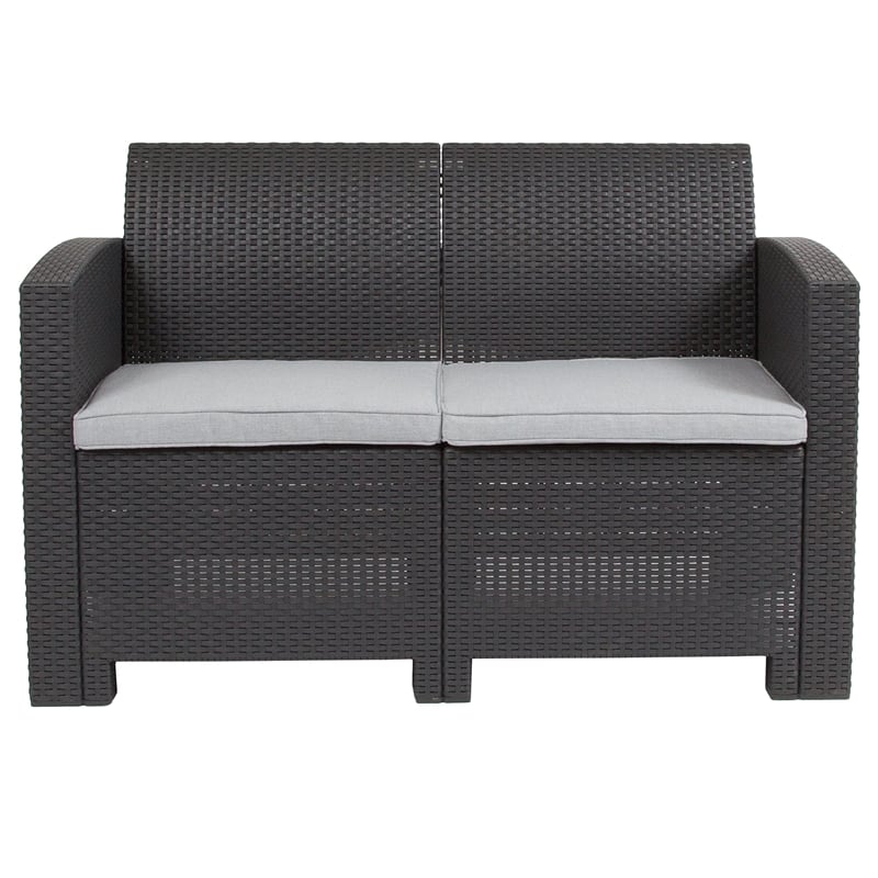 Flash Furniture Wicker Patio Loveseat in Dark Gray