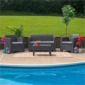 Flash Furniture Wicker Patio Loveseat in Dark Gray