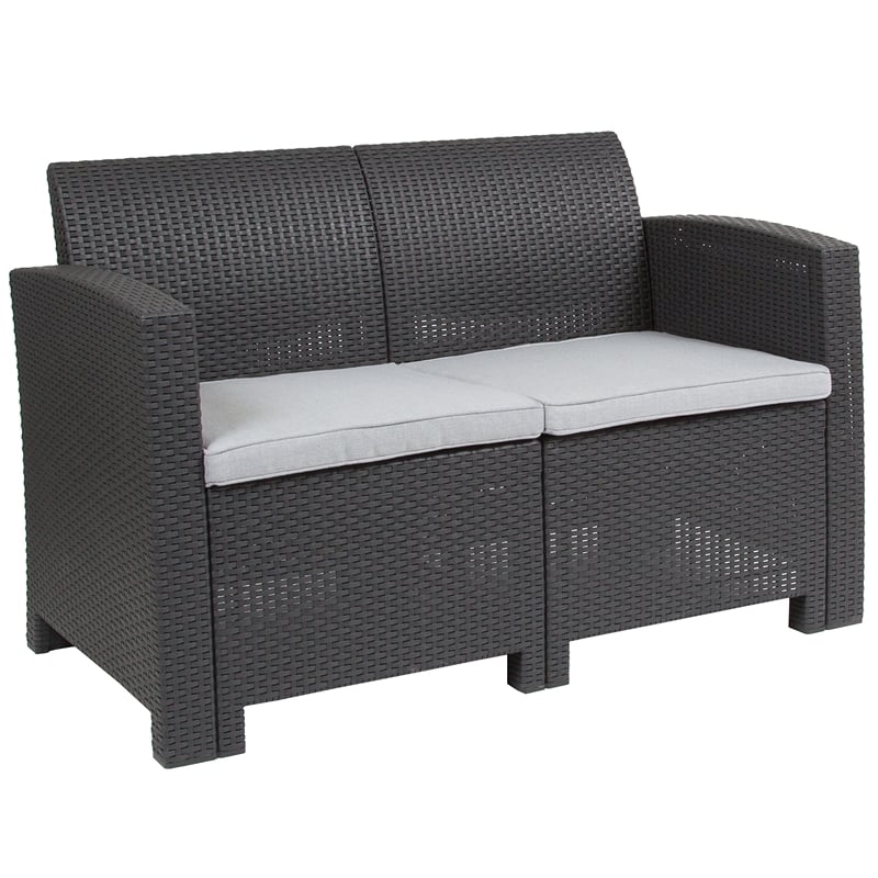 Flash Furniture Wicker Patio Loveseat in Dark Gray