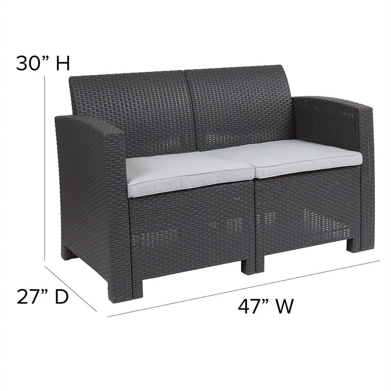 Flash Furniture Wicker Patio Loveseat in Dark Gray