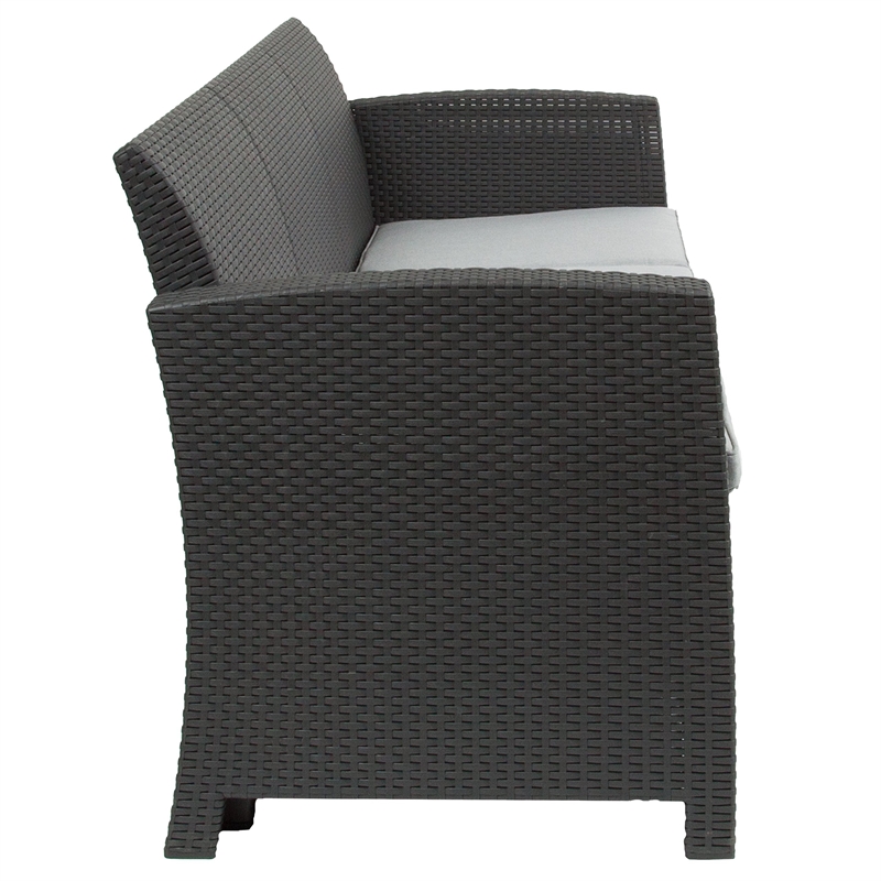 Flash Furniture Wicker Patio Sofa in Dark Gray