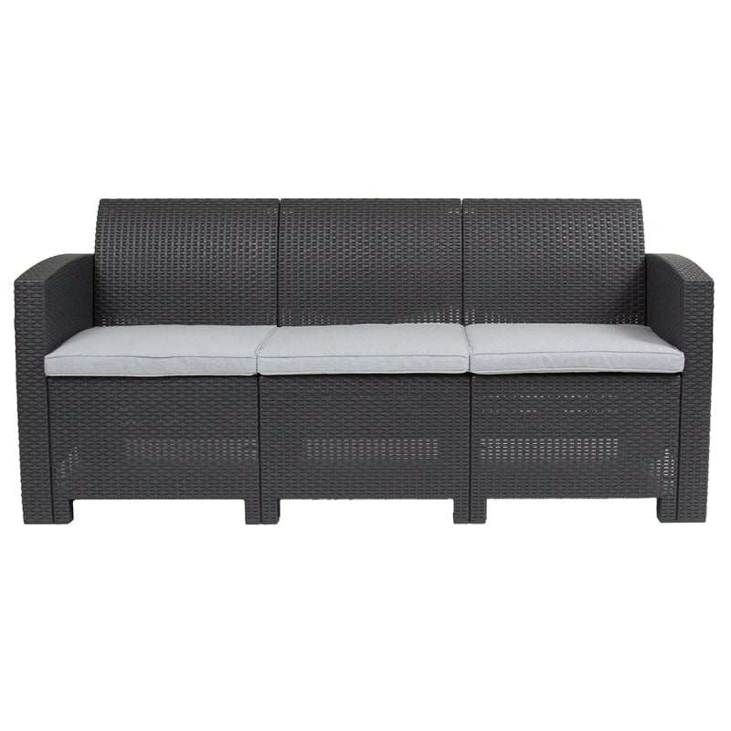 Flash Furniture Wicker Patio Sofa in Dark Gray