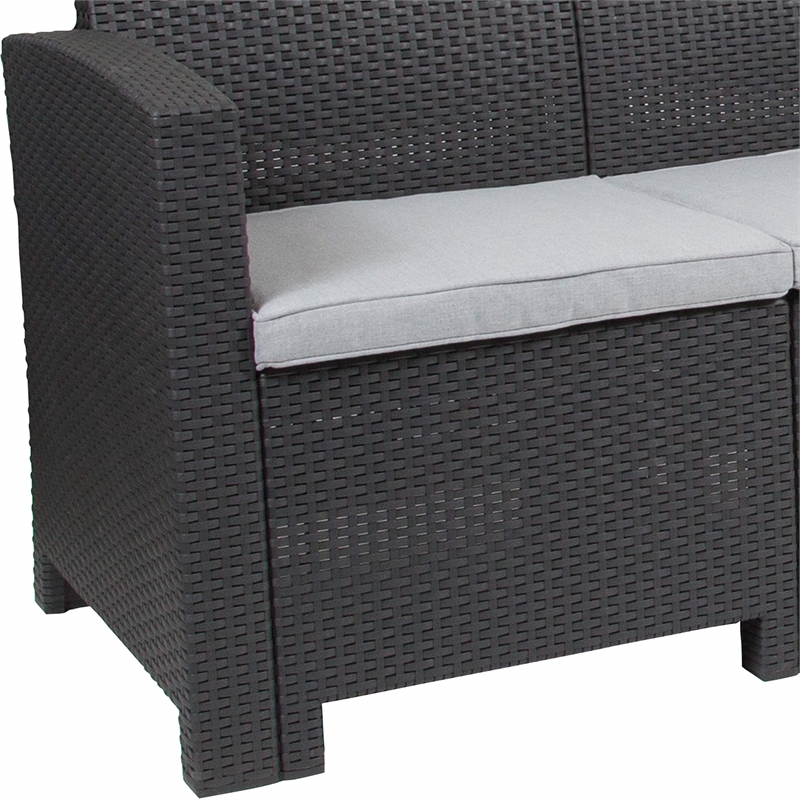 Flash Furniture Wicker Patio Sofa in Dark Gray