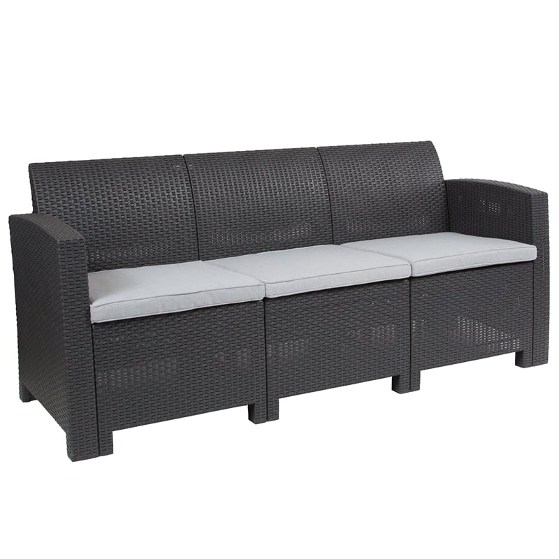 Flash Furniture Wicker Patio Sofa in Dark Gray