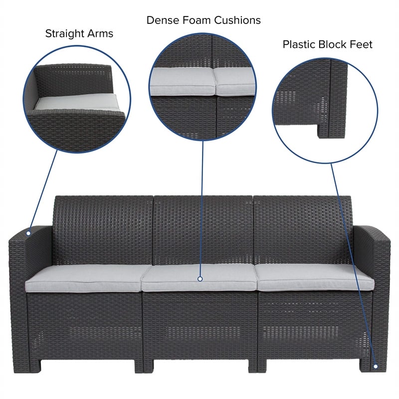 Flash Furniture Wicker Patio Sofa in Dark Gray