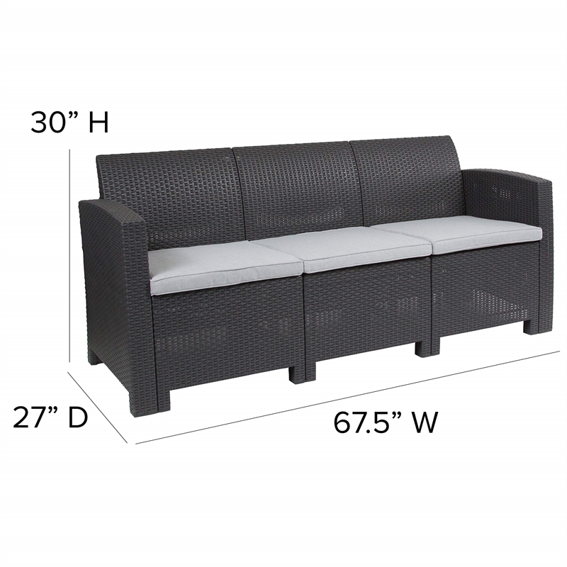 Flash Furniture Wicker Patio Sofa in Dark Gray
