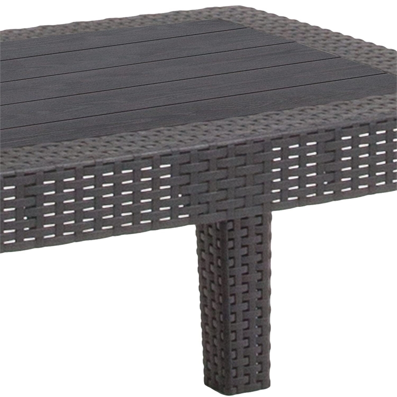 Flash Furniture Wicker Plank Top Patio Coffee Table in Dark Gray