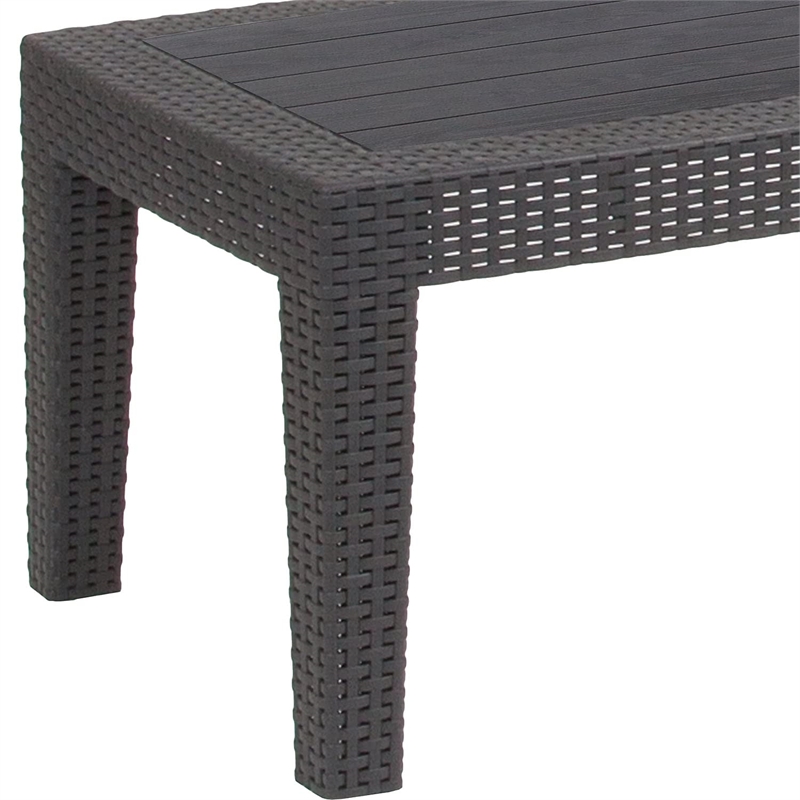 Flash Furniture Wicker Plank Top Patio Coffee Table in Dark Gray