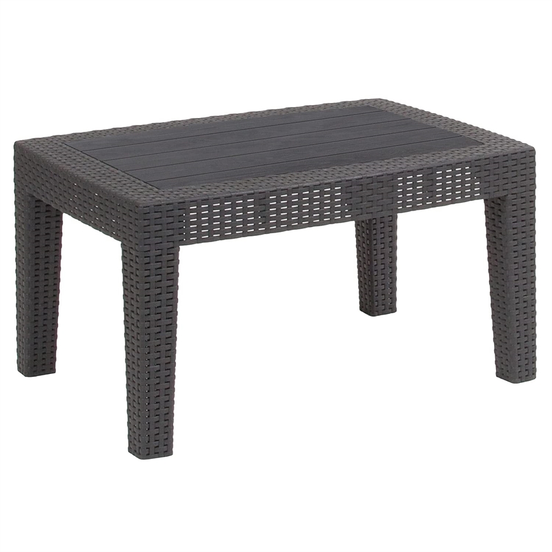 Flash Furniture Wicker Plank Top Patio Coffee Table in Dark Gray